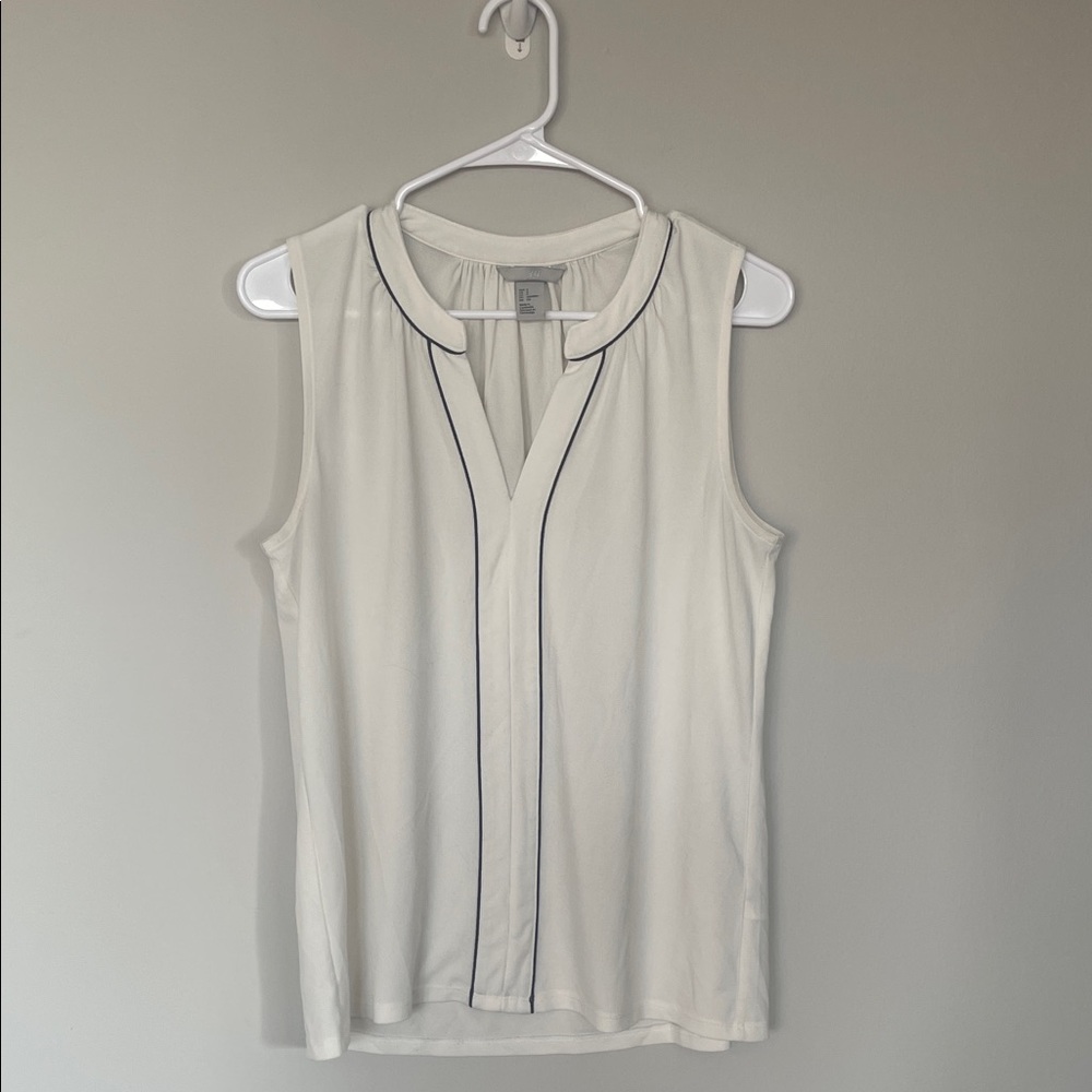 H&M White Sleeveless Blouse with Black Piping
